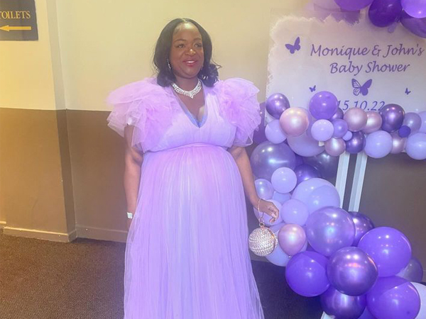 Monique at her baby shower 