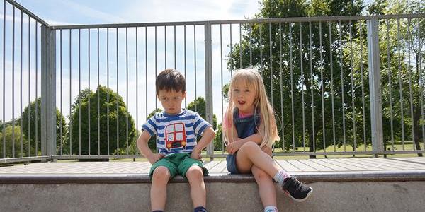 Twins sitting on a wall