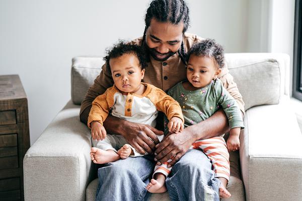 Dad with twin babies