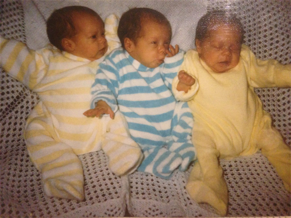 The triplets as babies 