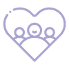 Icon showing a heart outline with people inside